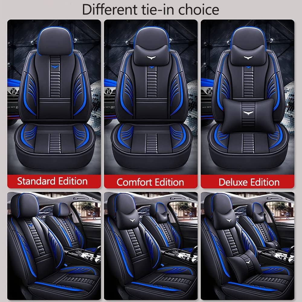 Fundas de asiento delantero para Nissan Titan 2009-2023, protección de banco frontal 3D compatible con bolsa de aire lateral, línea negra y azul