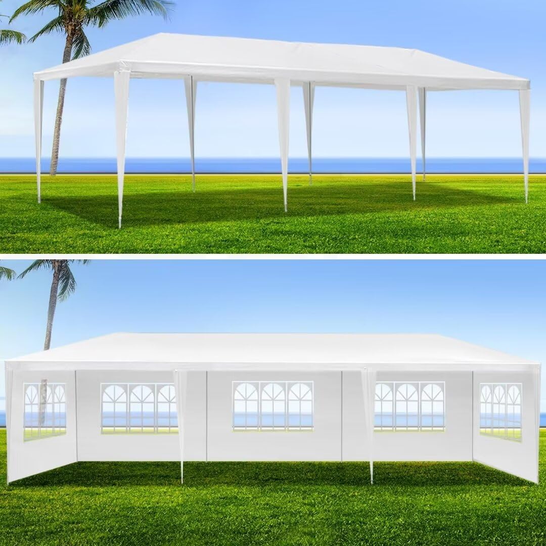 LPP-AWH 10’x30′ Party Canopy Tent – Outdoor Wedding Party Tent with 8 Removable Sidewalls UV and Water-Resistant Heavy Duty Gazebo White Pavilion