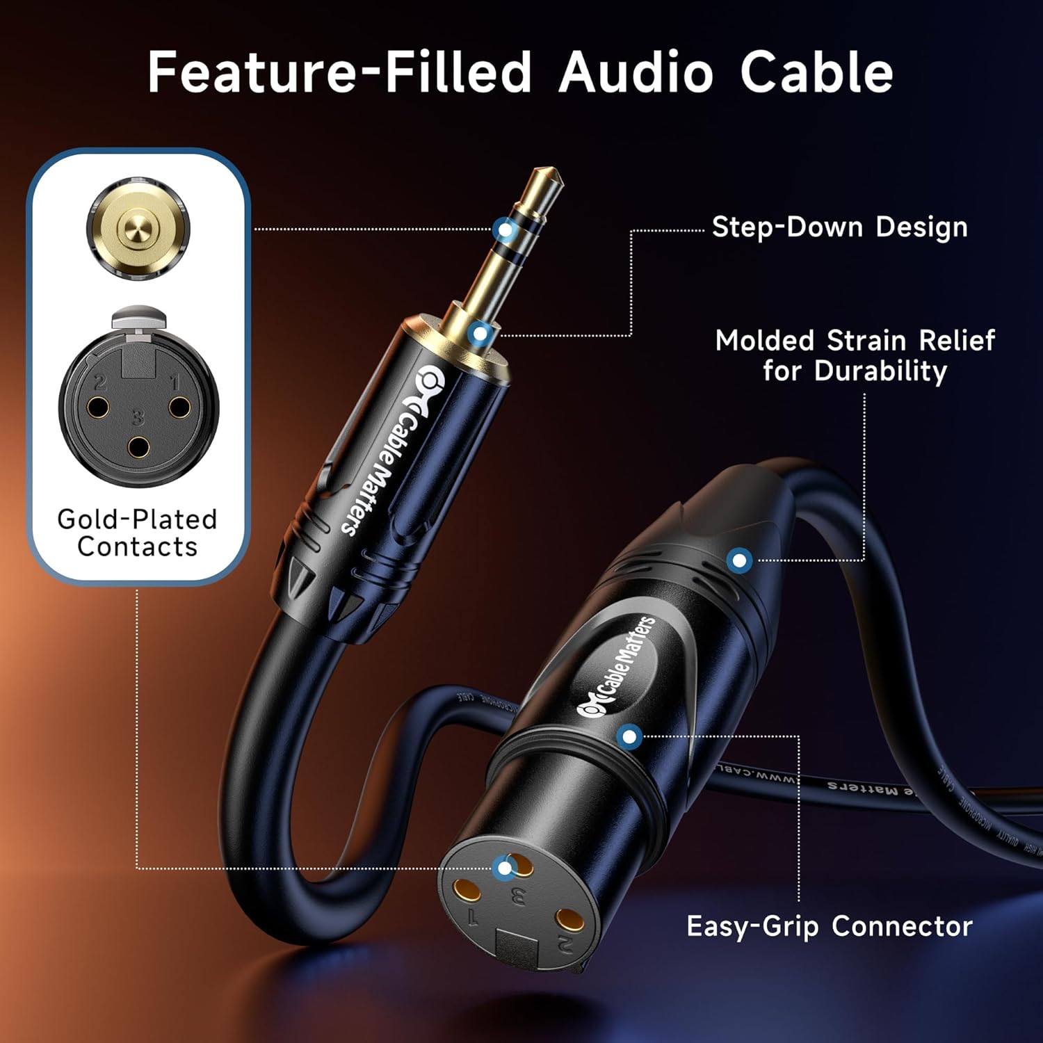 CABLE MATTERS (18 pulgadas) Cable desequilibrado de 3.5 mm a XLR (cable XLR a 3.5 mm) macho a hembra