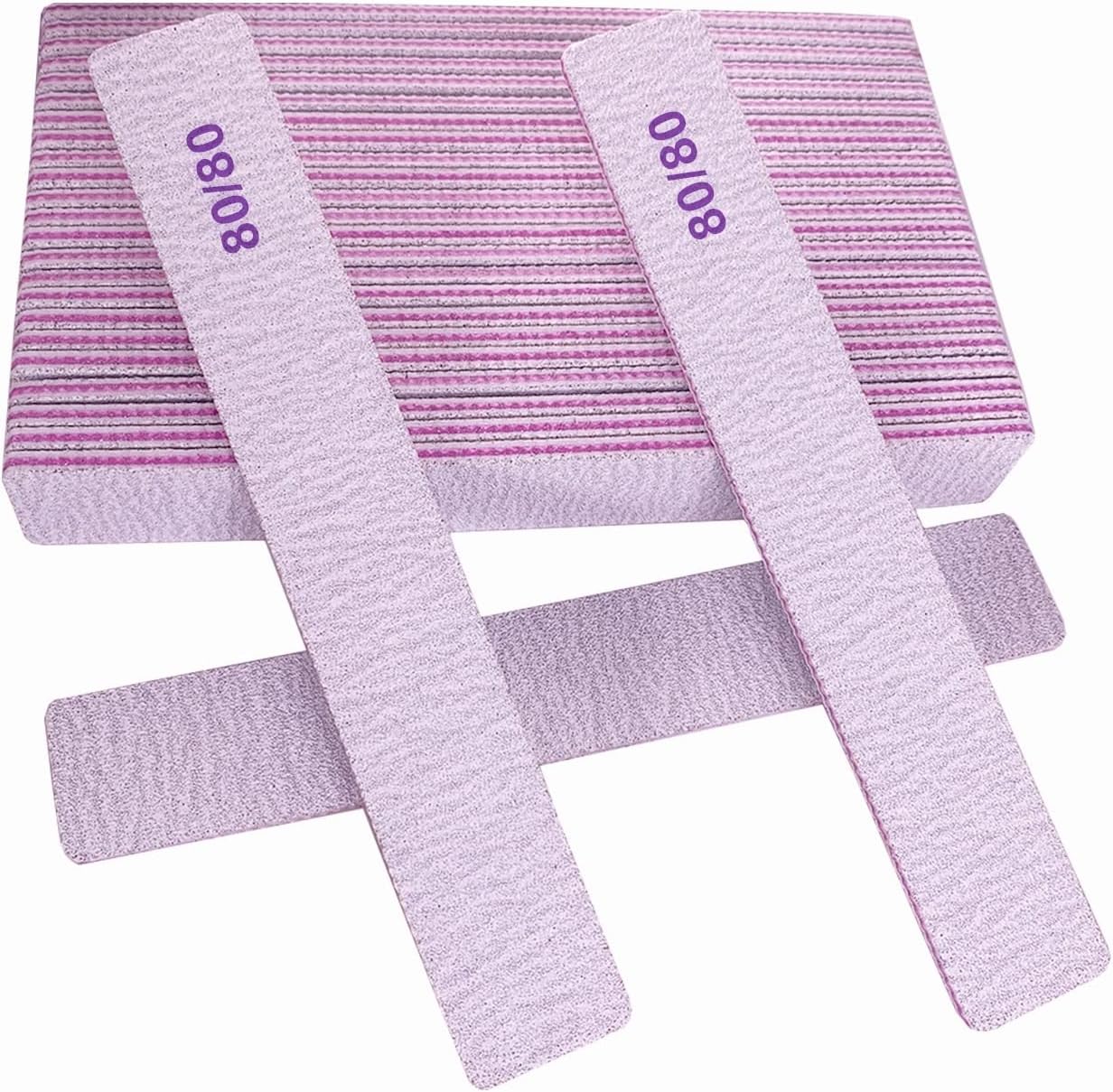 Limas de uñas de grano 8080 (25 unidades), tableros de esmeril gruesos para uñas acrílicas y uñas de gel, lima de uñas de doble cara de 80 granos