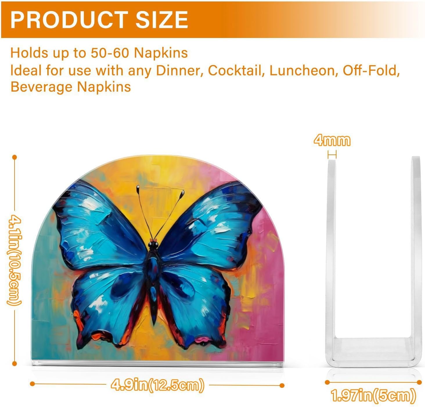 Napkin Holder Oil Painting Butterfly Napkin Holders for Tables, Clear Acrylic Napkin Holders Cocktail Napkin Holder for Kitchen Restaurant Bar Home