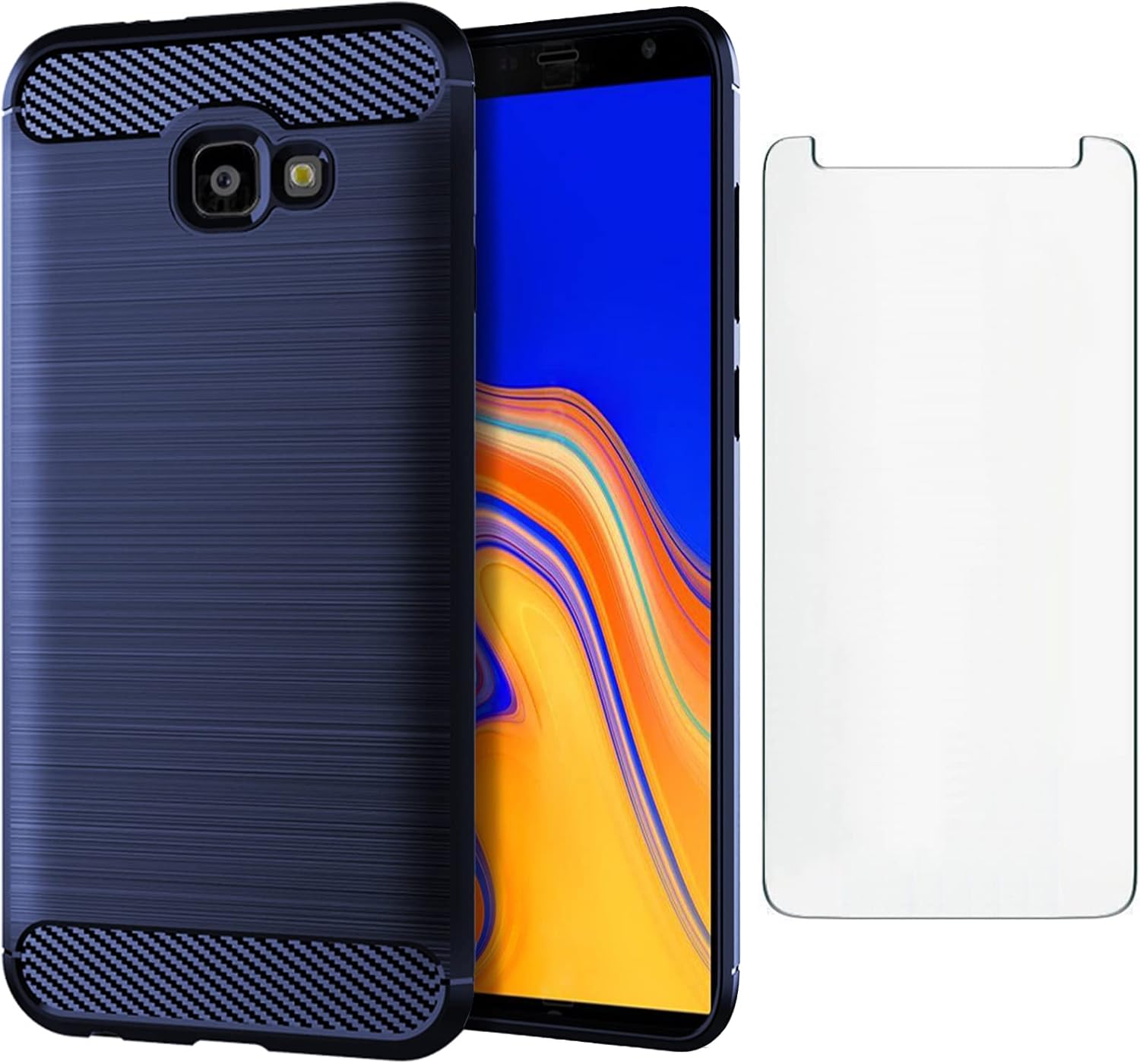 Asuwish Funda compatible con Samsung Galaxy J4 Plus y protector de pantalla de vidrio templado, accesorios de celda, fundas protectoras delgadas de