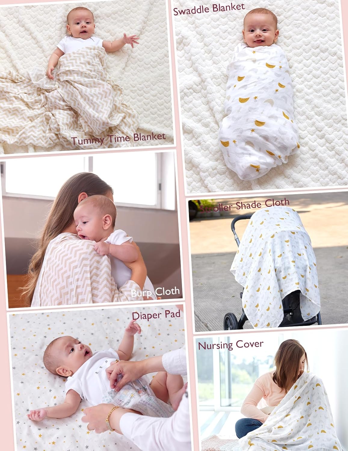 Momcozy Mantas de muselina para envolver bebés, paquete de 4, ultra suaves, neutras a juego, transpirable, de 2 capas, de gasa grande, 47 x 47