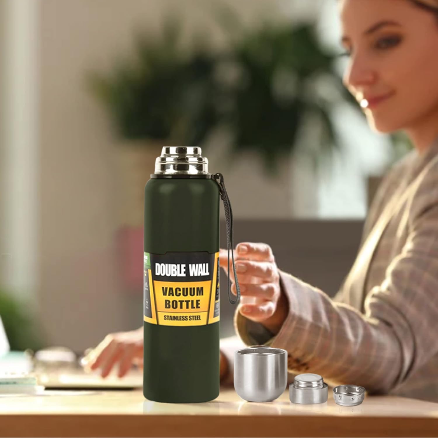 Botella de agua termo con aislamiento al vacío de 50 onzas con boca ancha, sin BPA, de acero inoxidable 188 para bebidas frías y calientes (1.5