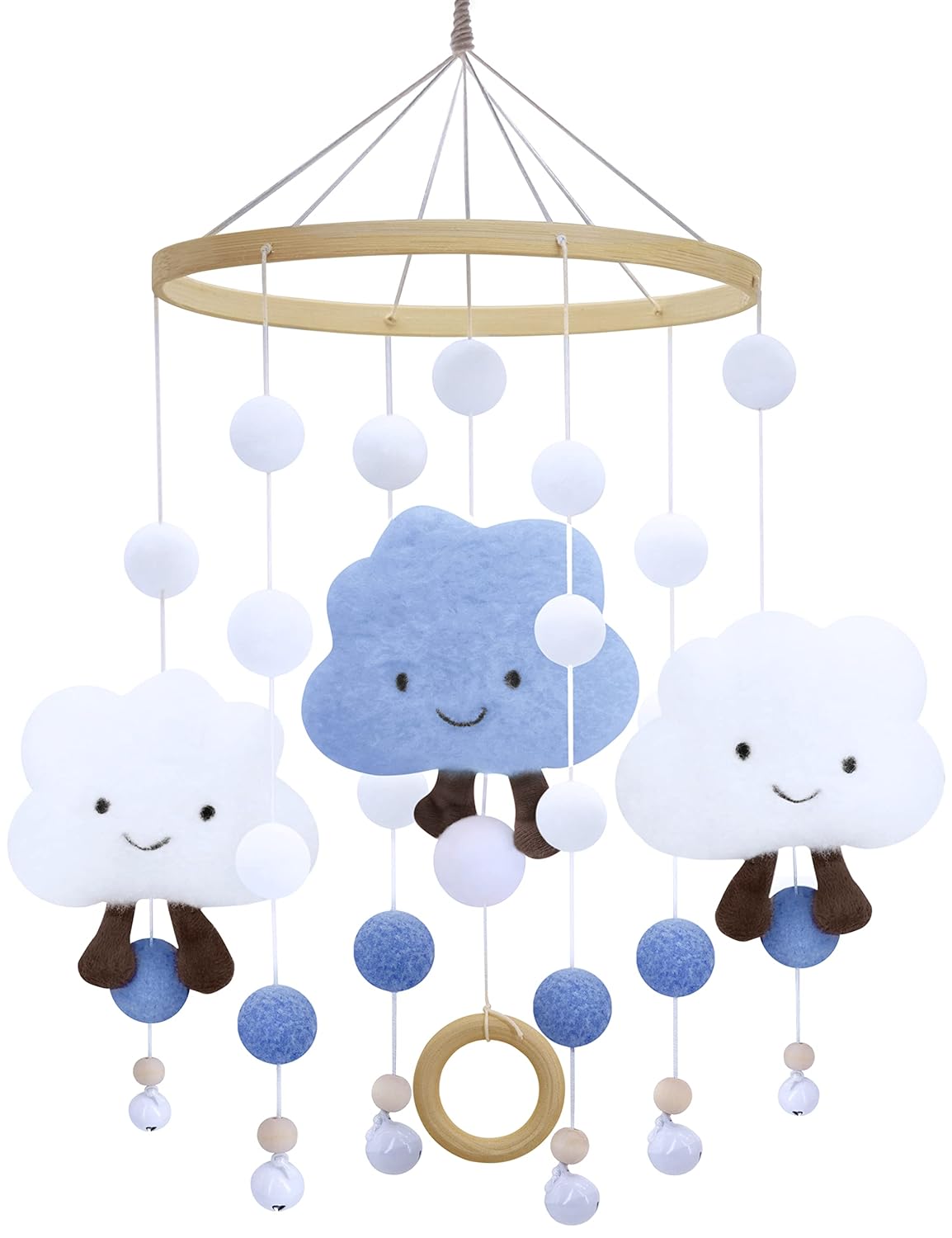 Encantadora cama de cuentas de madera de fieltro para bebé techo móvil decorar colgantes, accesorios de enfermería infantil, enfermera (nube azul