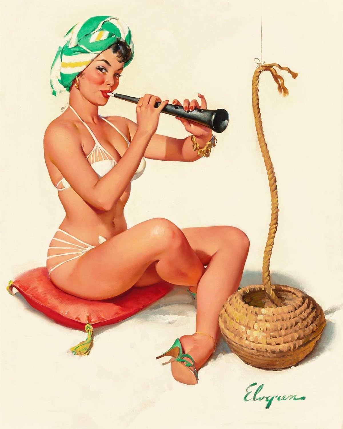 Magnet Elvgren 1961 Pin-Up Girl Charming Snake Charming Magnet Lámina magnética de vinilo para taquillas, coches, carteles, refrigerador de 5
