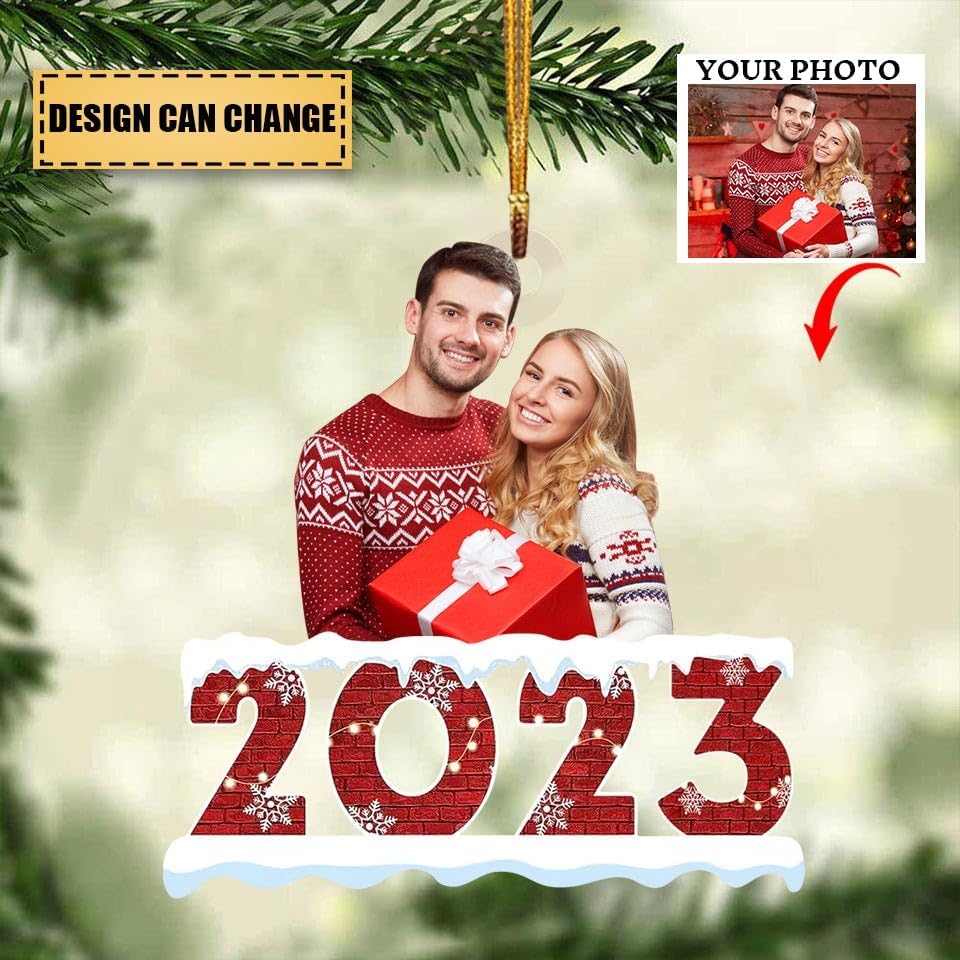 Adorno acrílico con foto personalizada, para miembro de la familia, mamá, papá, feliz Navidad 2023, adorno fotográfico, adorno de foto de Navidad