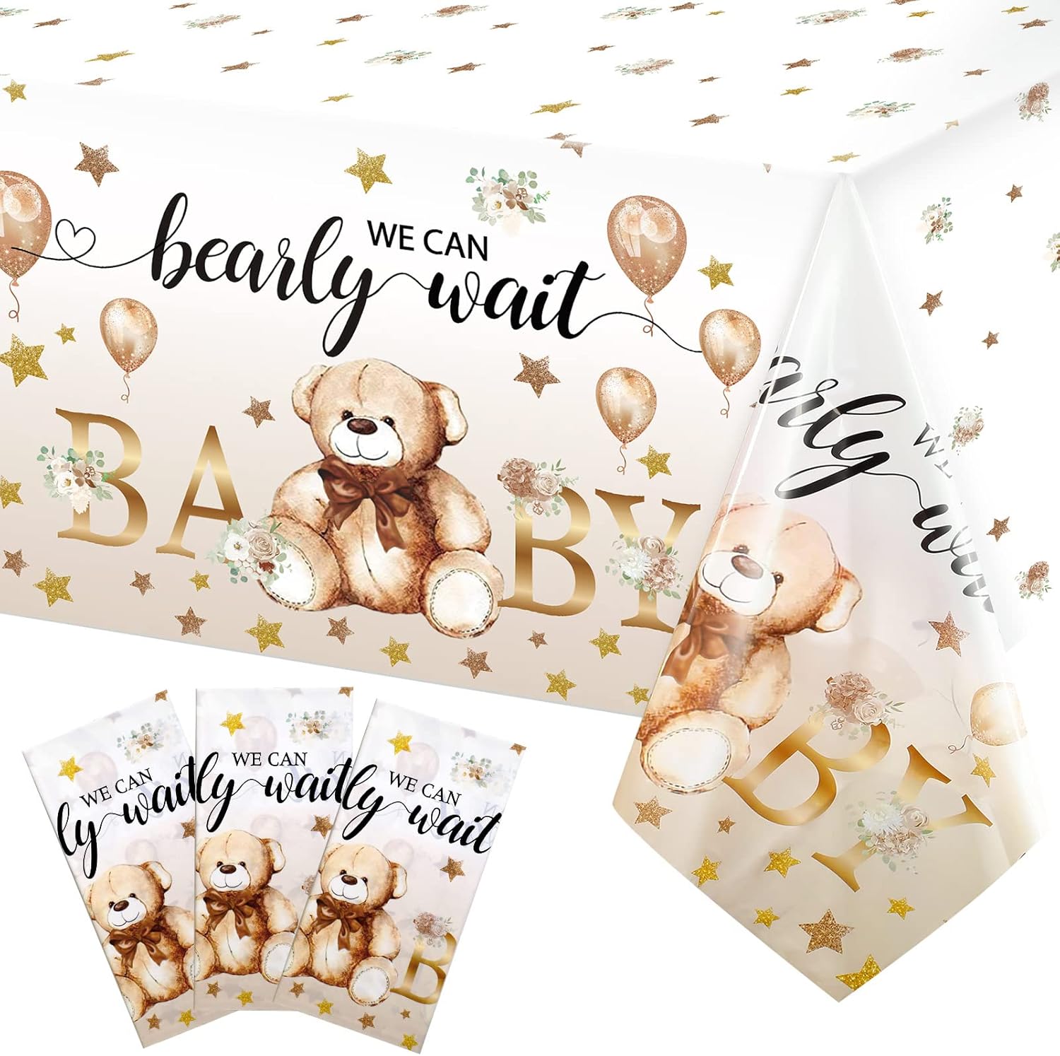 Capoda 3 manteles de oso para baby shower, fundas rectangulares de plástico para decoración de fiesta de revelación de género de oso, para baby