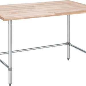 Mesa de trabajo de madera con parte superior de arce de EE. UU., 30 x 60 x 35 pulgadas, banco de trabajo de madera con base abierta estabilizadora Mesa de trabajo de madera con parte superior de arce de EE. UU., 30 x 60 x 35 pulgadas, banco de trabajo de madera con base abierta estabilizadora