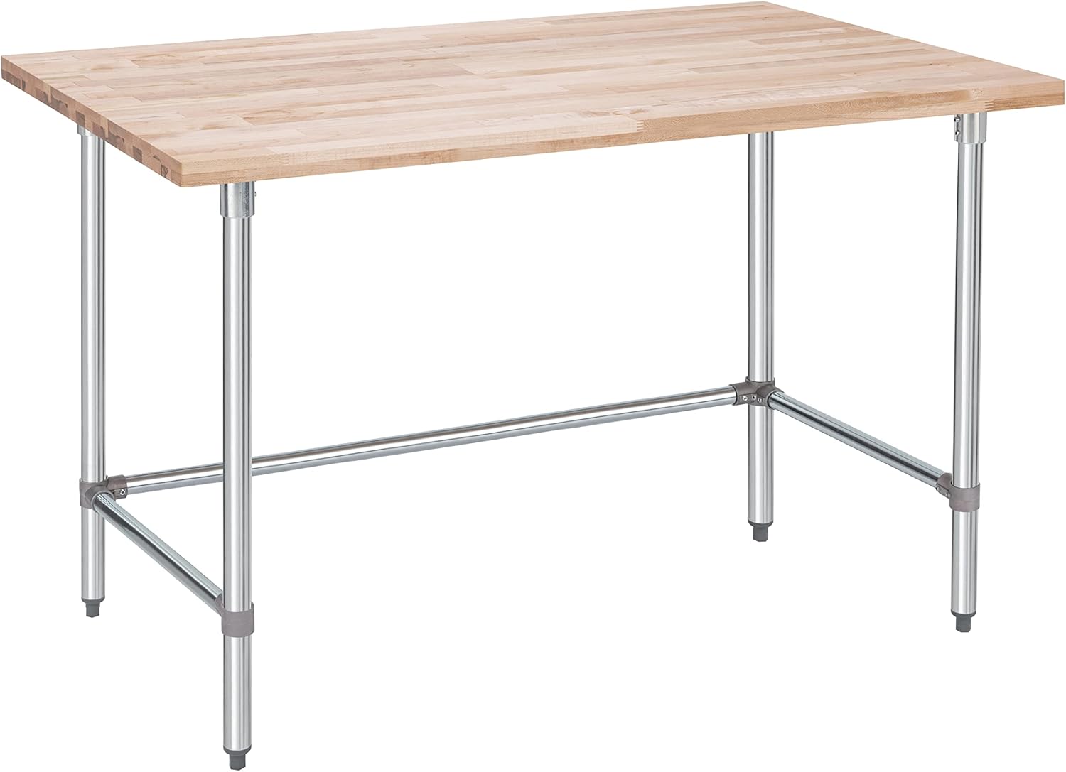 Mesa de trabajo de madera con parte superior de arce de EE. UU., 30 x 60 x 35 pulgadas, banco de trabajo de madera con base abierta estabilizadora