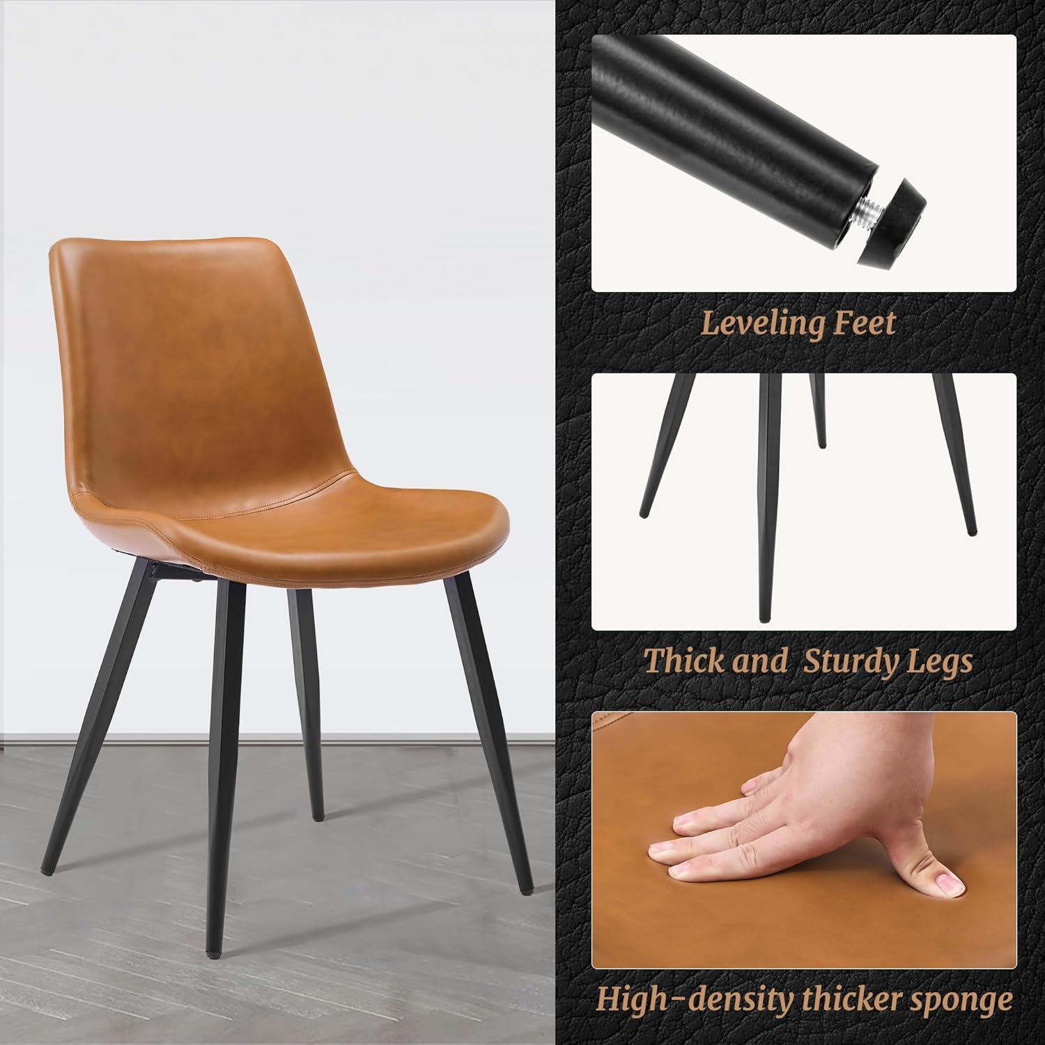 Cozyman Sillas de comedor, juego de 2 sillas de comedor de piel sintética, sillas de cocina y comedor de 18 pulgadas, silla auxiliar moderna con
