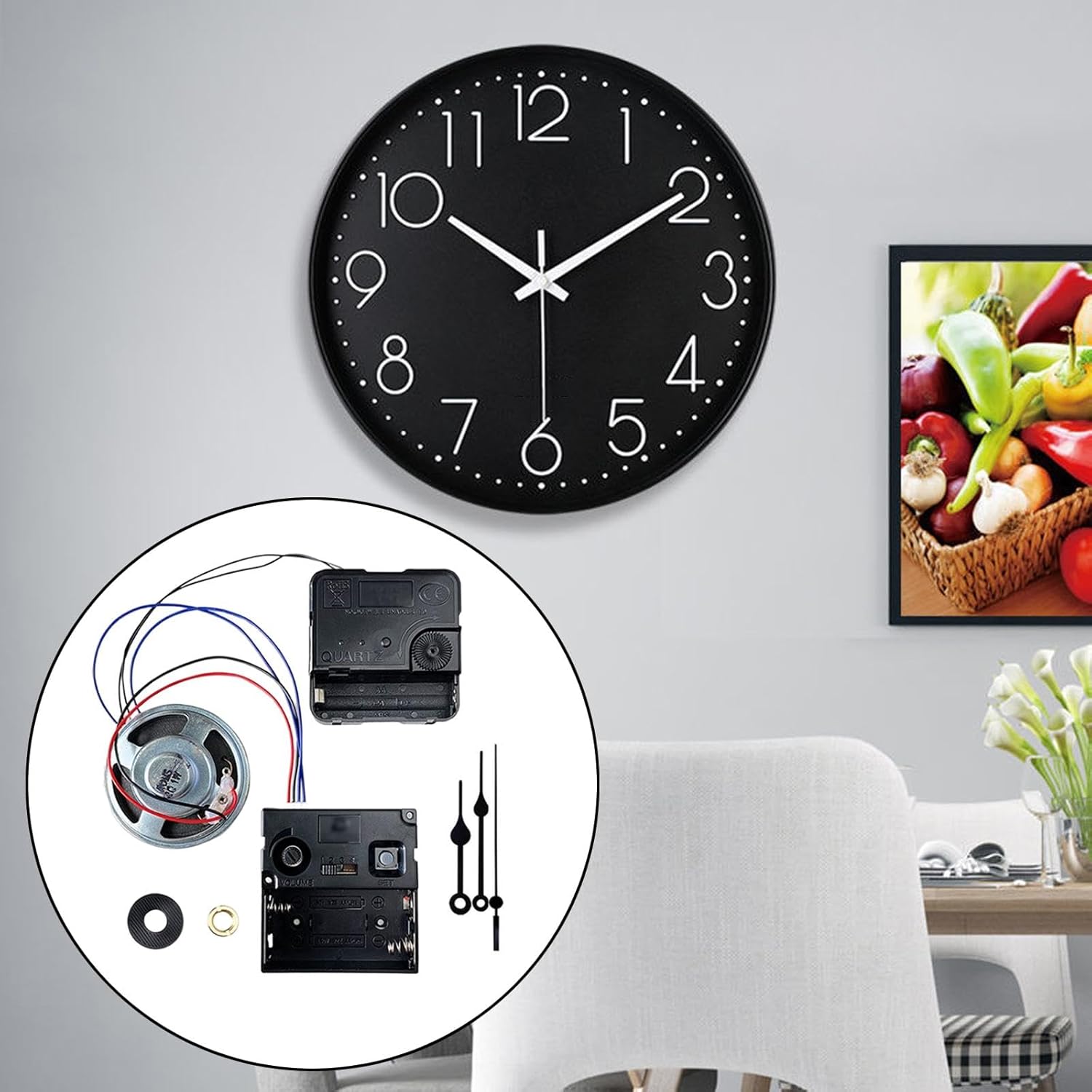 Reloj de pared DIY Mecanismo de Movimiento Reloj de Péndulo Reemplazo con Caja de Campana de Música con Manecillas para Club Bar Oficina Relojes de