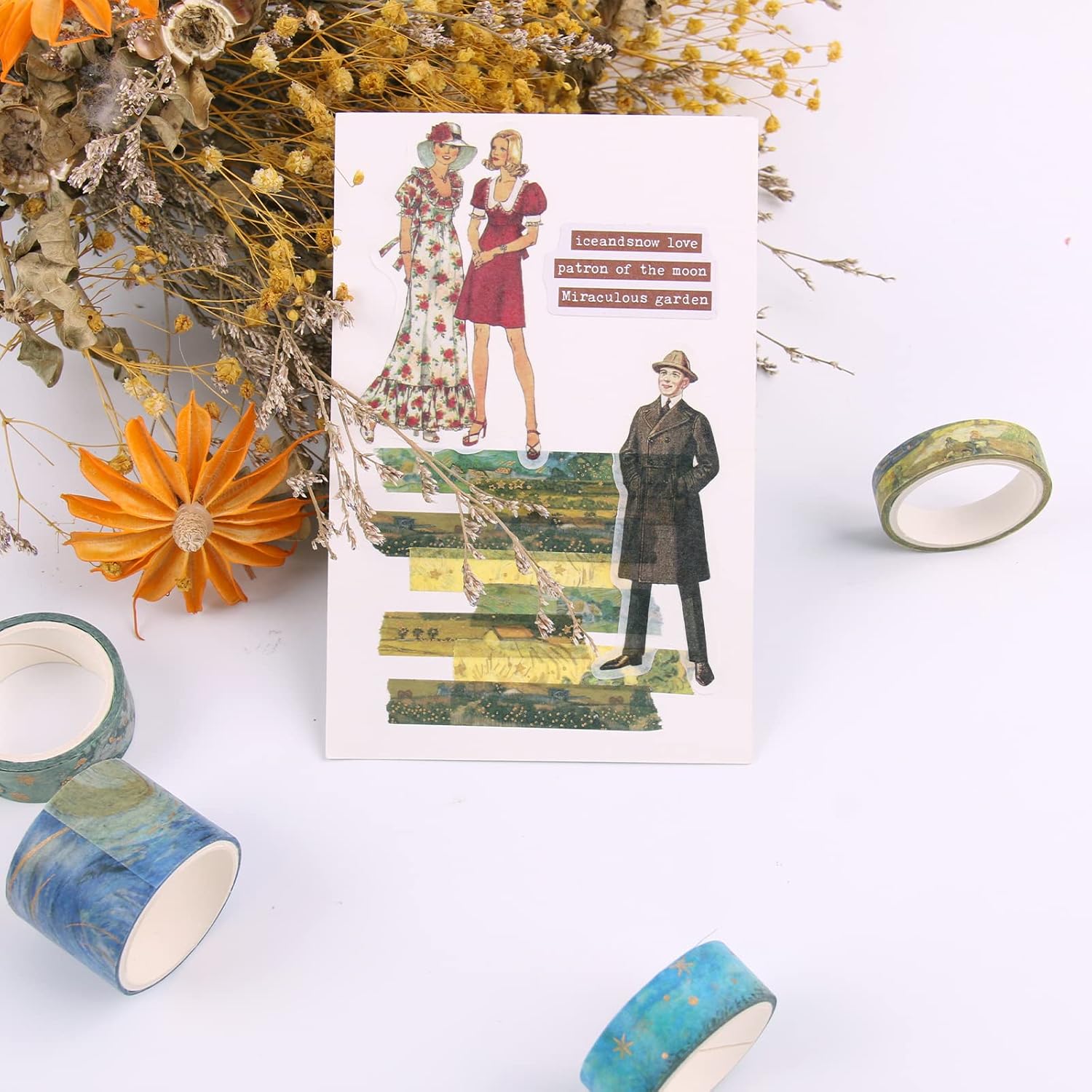 Lychii Van Gogh Washi Tape, 10 rollos de cinta adhesiva Washi de acuarela vintage con papel de aluminio dorado, suministros estéticos para diario,