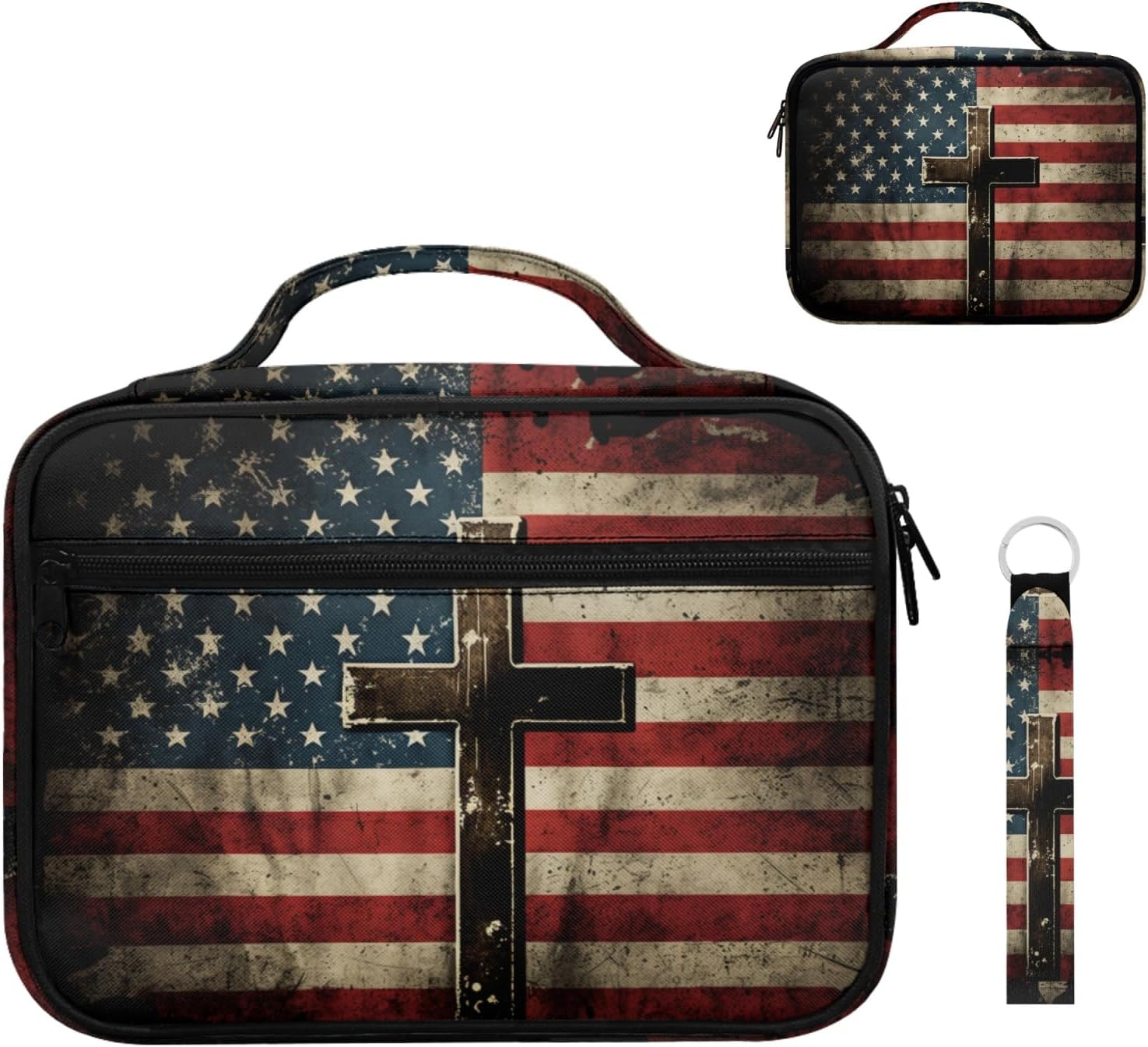 GELEGLAER Funda de cuero para Biblia con diseño de bandera de Estados Unidos con almacenamiento para bolígrafo, organizador de papelería de