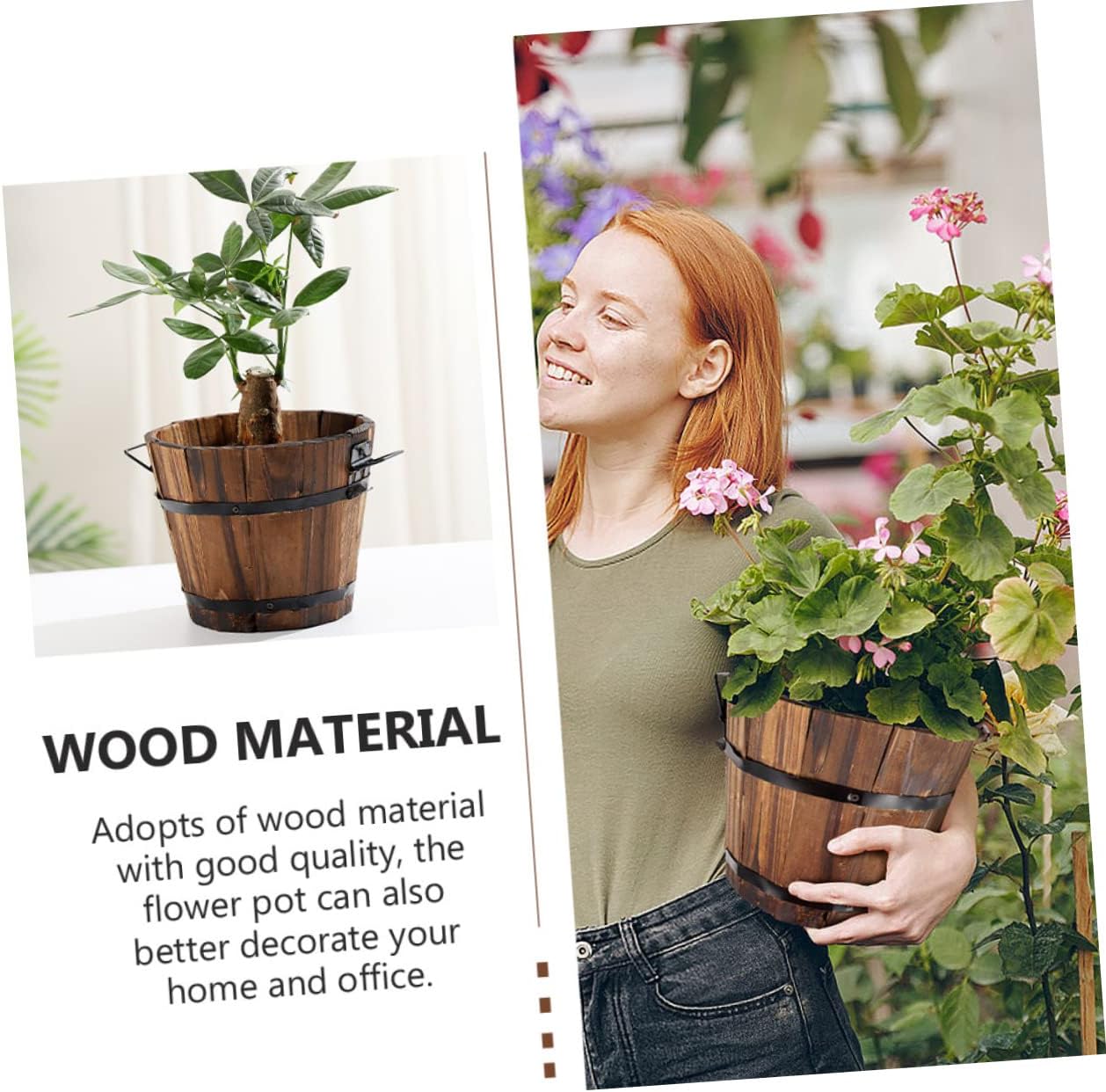Cabilock Maceta de 4 piezas para exteriores, maceta multifuncional, cubo de madera, decoración de escritorio, caja de flores sintéticas, maceta para