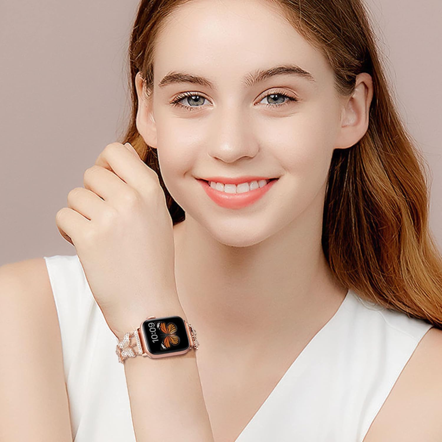 Apple Watch – Correa de metal compatible con Apple Watch Series 9, 8, SE, 7, 6, 5, 4, 3, 2, Ultra 2, correas para iWatch para mujer, correas de