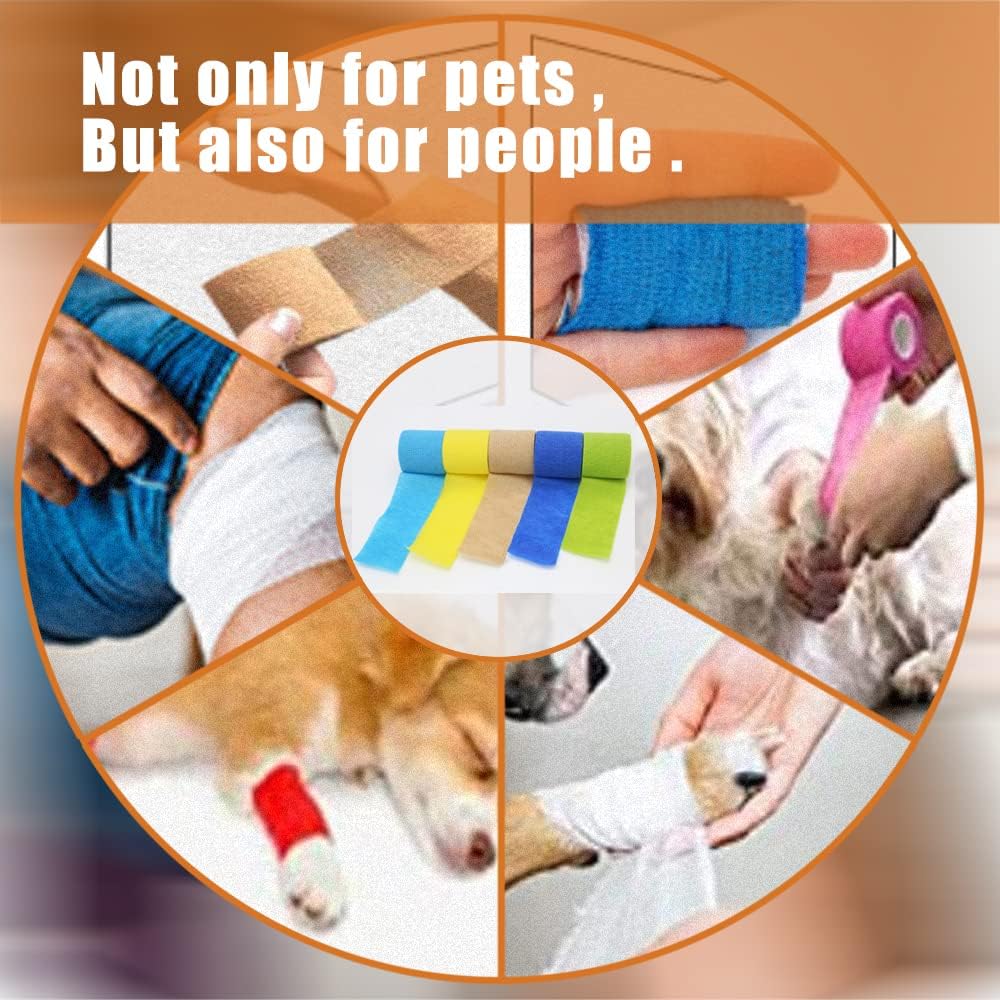 Paquete de 24 vendajes autoadhesivos de 2 x 5 yardas, envoltura veterinaria autoadhesiva para perros, gatos, caballos, animales, cinta elástica