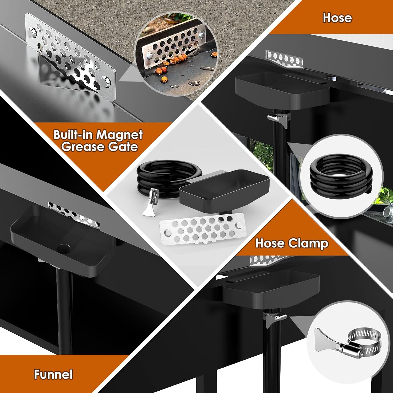 Embudo de drenaje de grasa trasero para parrilla Blackstone de 36 pulgadas con puerta magnética de grasa, accesorios creativos Blackstone