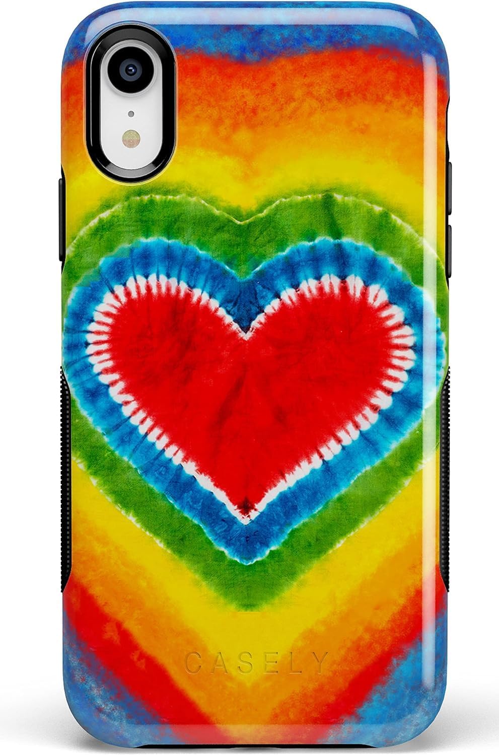 Casely Funda para iPhone XR  Funda con diseño de corazón teñido anudado