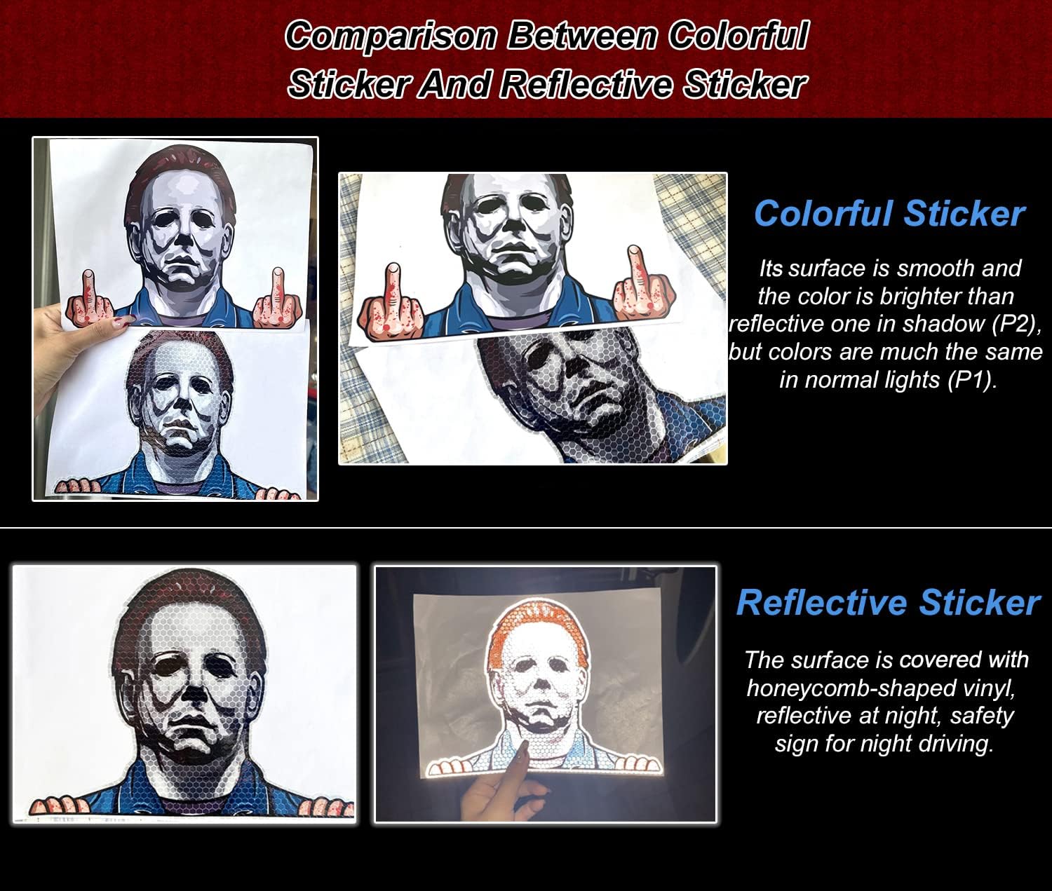 Adhesivo reflectante de Halloween con el dedo medio para automóviles, personajes de películas de terror 3D, vinilo para mirar al auto, para ventana,