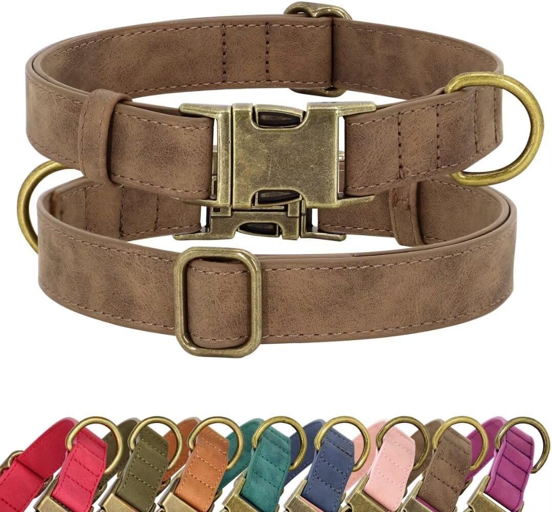 Didog Collar de cuero suave para perro, collares de perro duraderos y resistentes con hebilla metálica de liberación rápida, collar de cuero