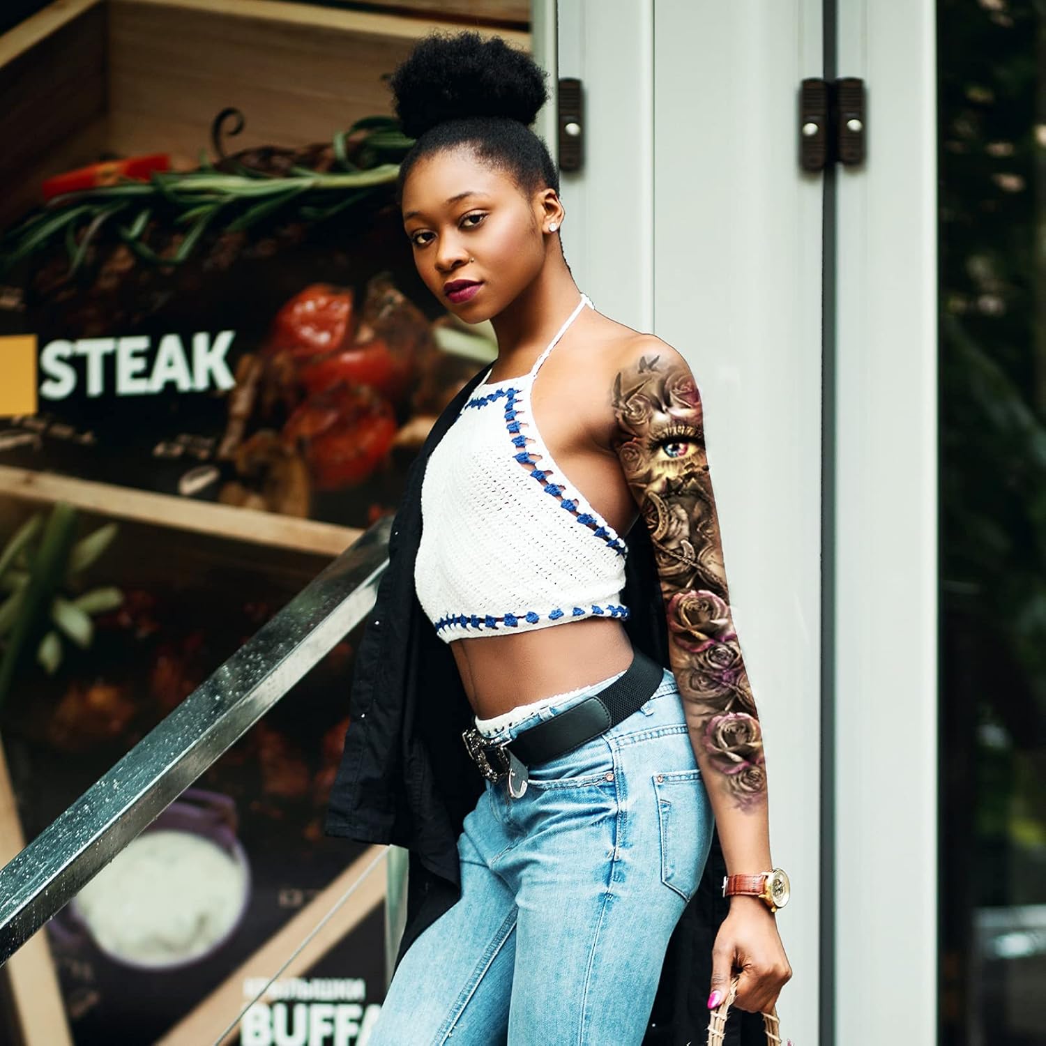 Aresvns Tatuajes temporales de brazo completo para hombres y mujeres, tatuajes falsos realistas impermeables y de larga duración