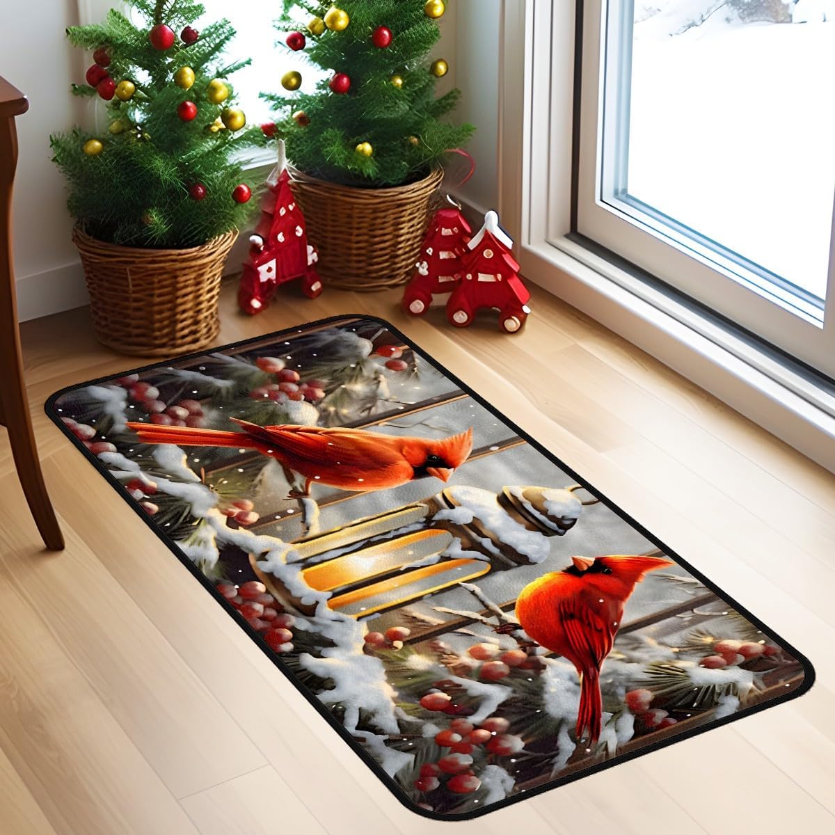Alfombra de pasillo de Navidad de 20 x 40 pulgadas, lavable con diseño de cardenales, alfombra antideslizante para sala de estar, pasillo,