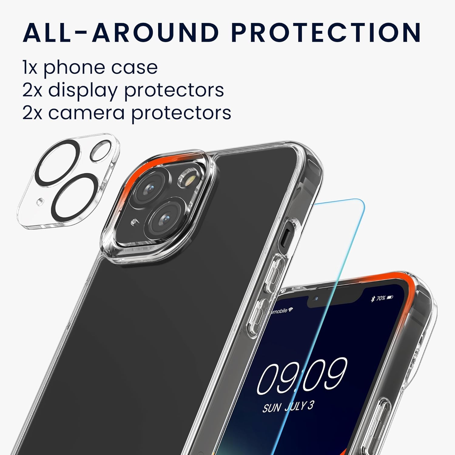 kwmobile Juego de fundas transparentes 5 en 1 compatibles con Apple iPhone 14, incluye protectores de pantalla y cámara, transparente