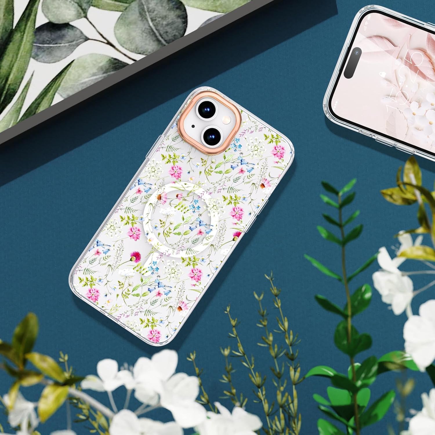 MILPROX Funda compatible con iPhone 15, compatible con MagSafe, bonito patrón floral de flores con niñas y mujeres, funda protectora magnética