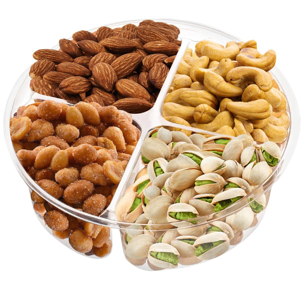 Cesta de regalo de frutos secos, cesta de regalo de nueces gourmet, 4 platos seccionales con una variedad de nueces recién tostadas, bellamente