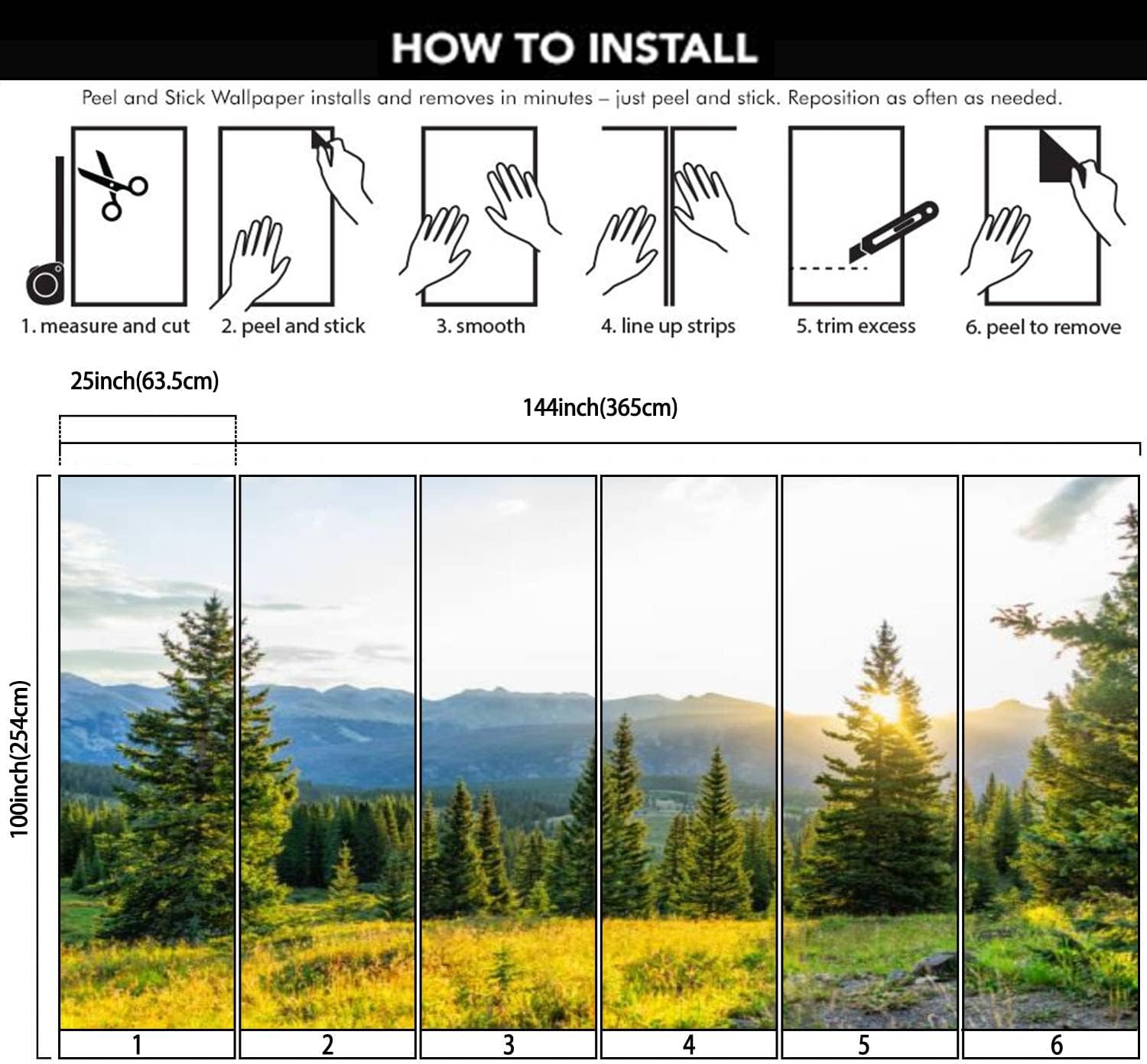 Murales de pared modernos 3D Sunrise Sunburst Tree San Juan Mountains Silverton Colorado – Papel tapiz autoadhesivo removible de PVC para decoración