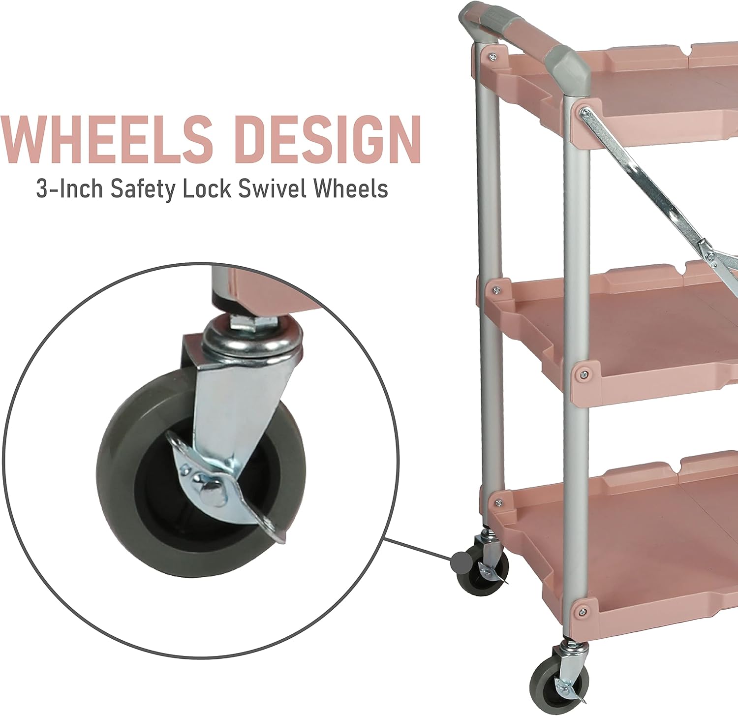 Olympia Tools Carrito de servicio plegable N Roll de 89-350, capacidad de 150 libras, 3 niveles, rosa