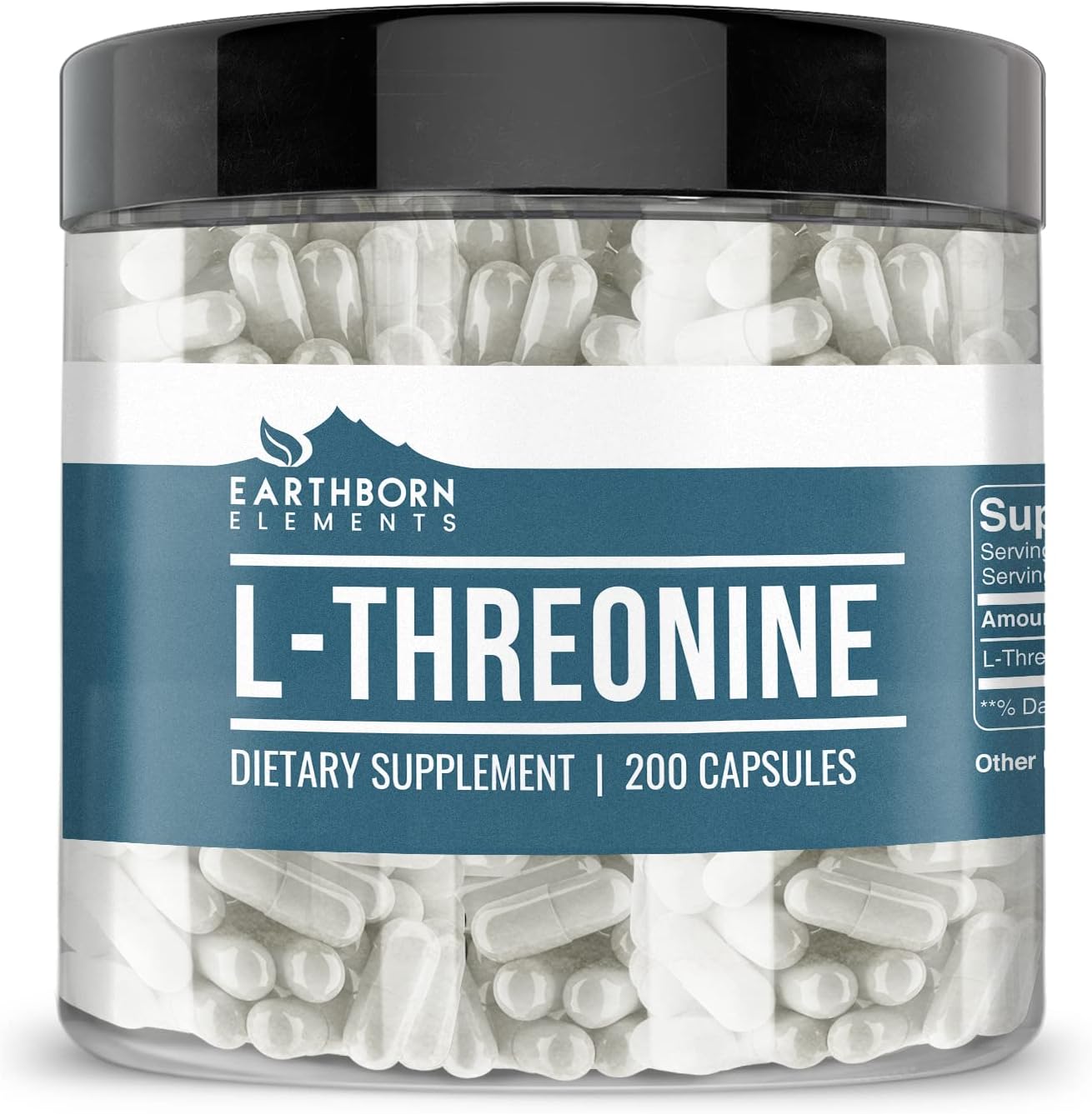 Earthborn Elements L-treonina 200 cápsulas, aminoácidos esenciales, puro y sin diluir, sin aditivos