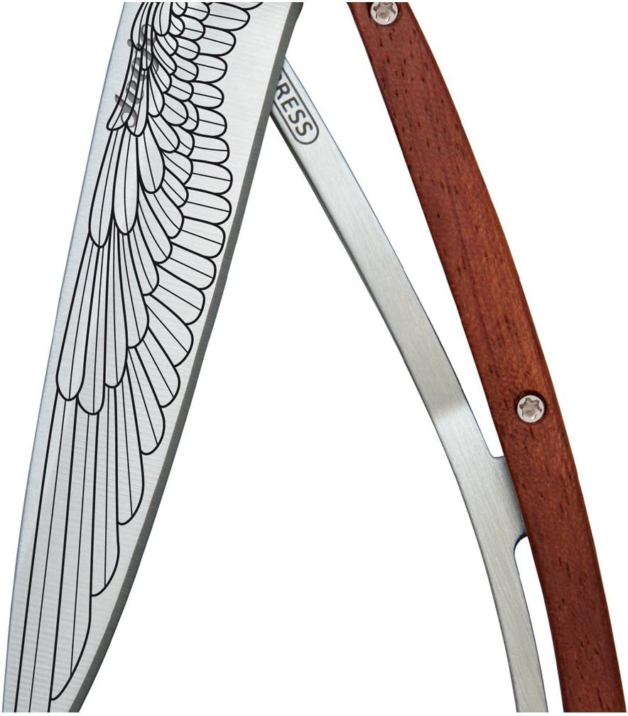 Deejo – Cuchillo de bolsillo plegable ultraligero con clip para cinturón, versión de madera de coral, 1.3 onzas, hoja fina y afilada, patrón de