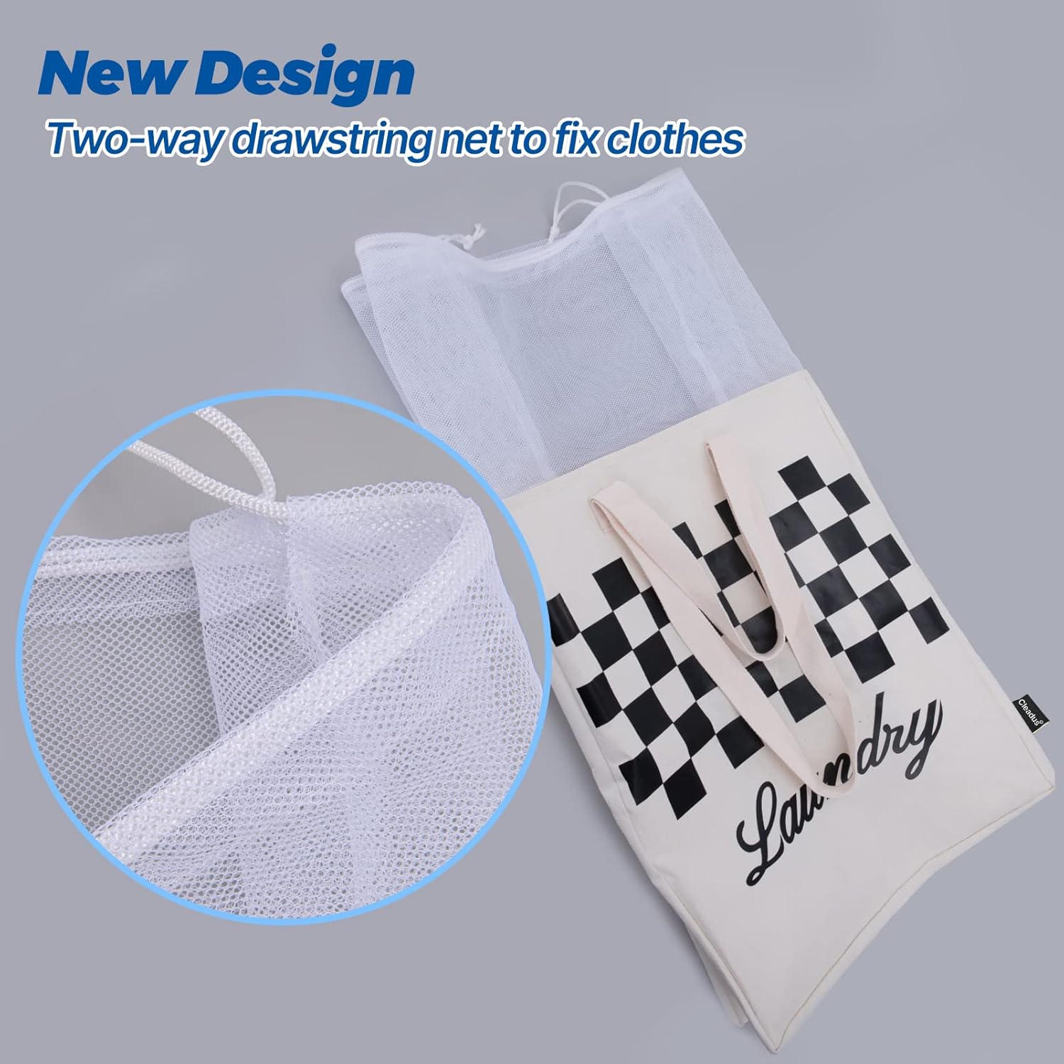 Bolsa de lona para ropa sucia XL, extra grande y resistente, bolsa de almacenamiento con malla de cordón fijo, correas para el hombro y asas, VOL