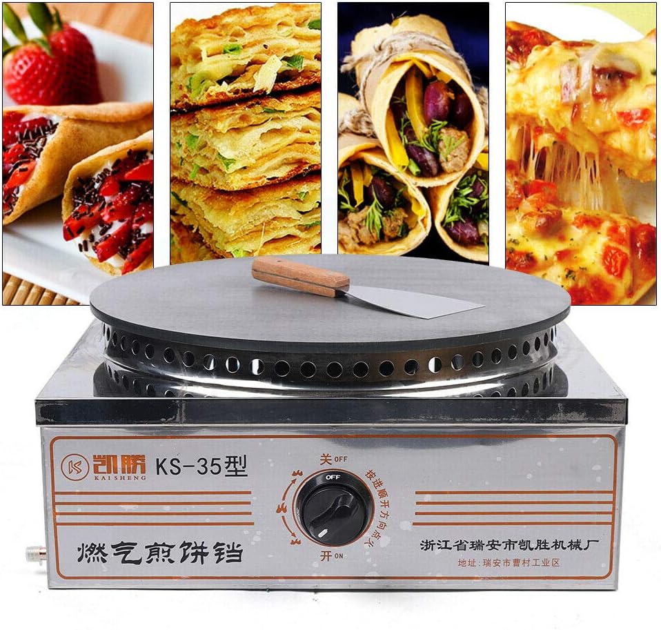 Máquina para hacer crepas, 16 pulgadas, multifuncional, antiadherente, a gas, para hacer panqueques, parrilla de crepé redonda comercial,