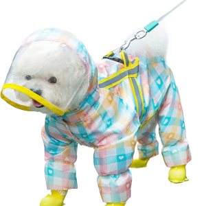 QWINEE Impermeable para perro, estampado de fresas, impermeable, con capucha, impermeable, reflectante, para cachorros, con anillo de correa de QWINEE Impermeable para perro, estampado de fresas, impermeable, con capucha, impermeable, reflectante, para cachorros, con anillo de correa de