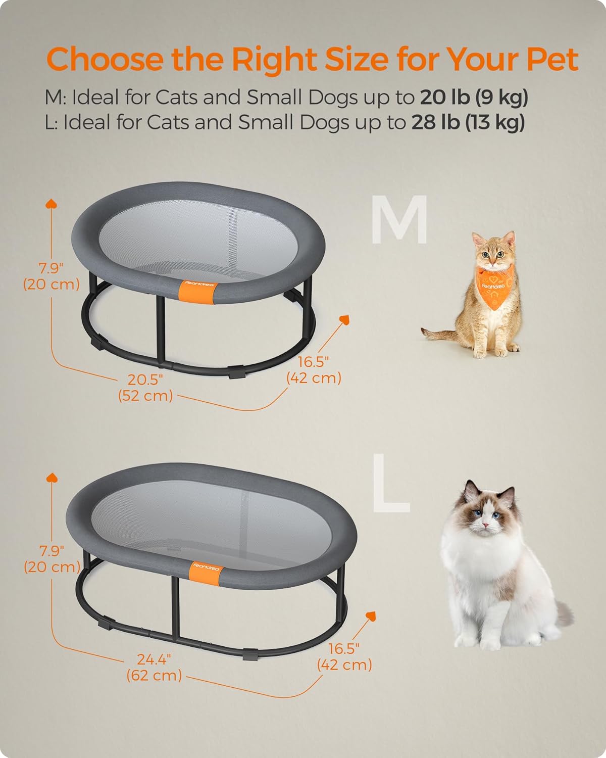 Feandrea Cama para gatos, hamaca para gatos, cama transpirable para perros pequeños con malla lavable extraíble, para mascotas que duermen hasta 20