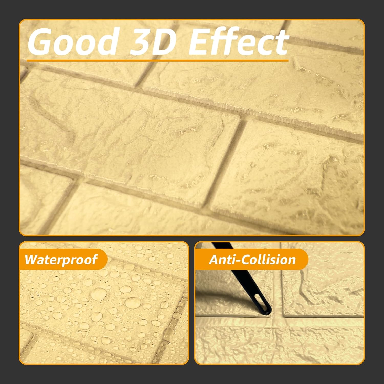 Art3d Paneles de pared de ladrillo de espuma autoadhesivos 3D de 29 pies cuadrados, color amarillo (paquete de 5)