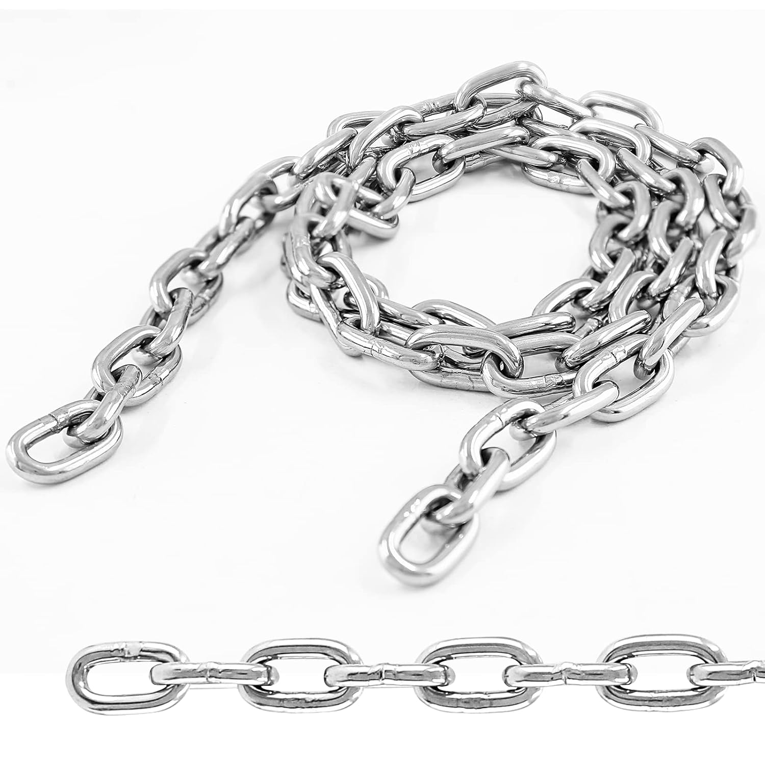 Kyuionty 2 cadenas de eslabones de acero inoxidable de 532 x 39 pulgadas, cadena de bobina de metal para plantas colgantes, campamento, colgar ropa