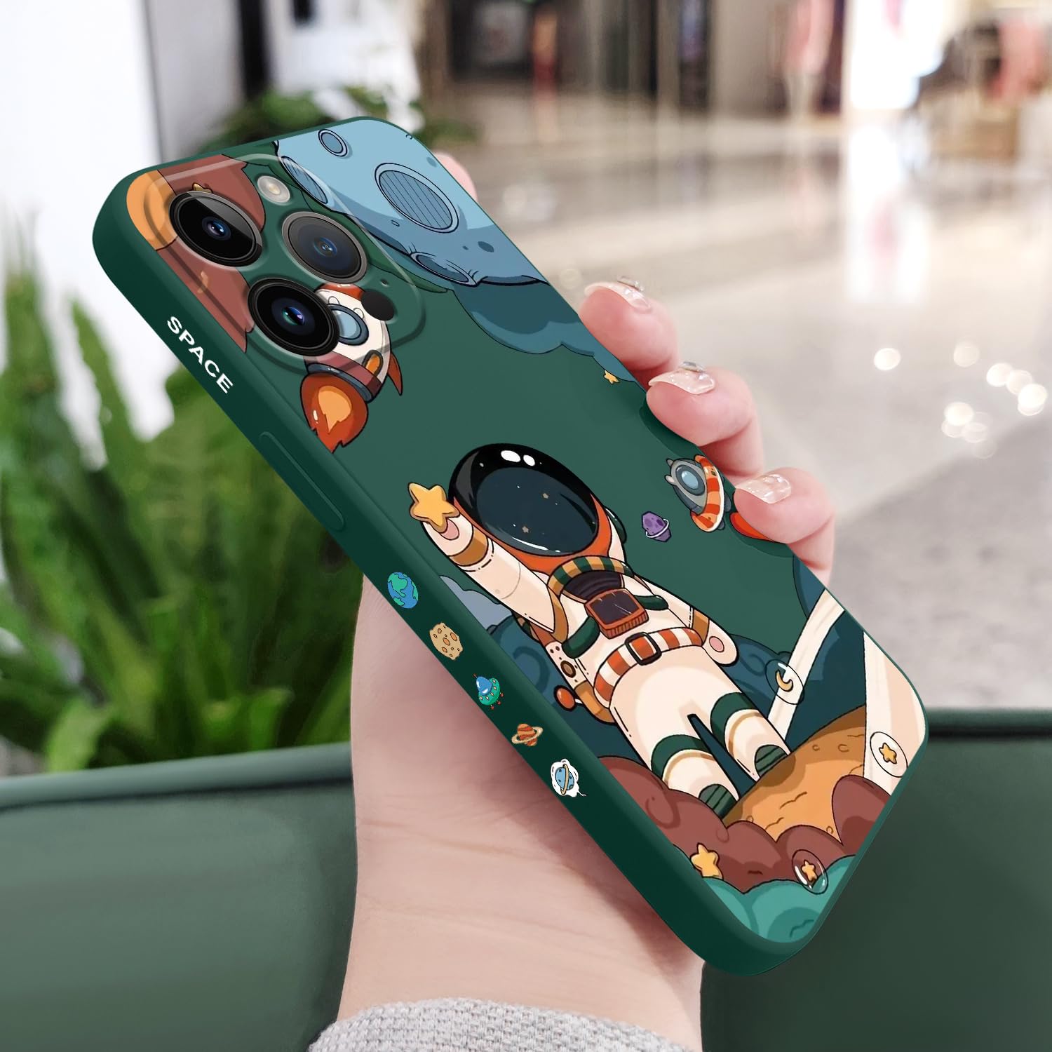 Fundas para iPhone 15 Pro Max, para iPhone 15 Pro Max, funda de astronauta lateral con diseños de patrón creativo de silicona líquida a prueba de