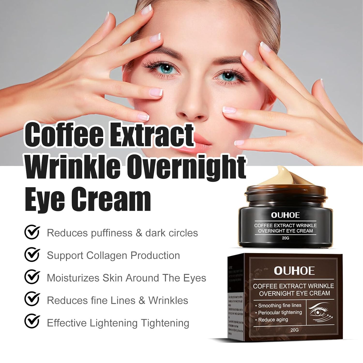 A. M. G Caffeine Eye Cream-A. M. G Caffeine Anti-Wrinkle Stay-Up Late Eye Cream, Blear97 Caffeine Eye Cream, Crema de ojos de botella marrón