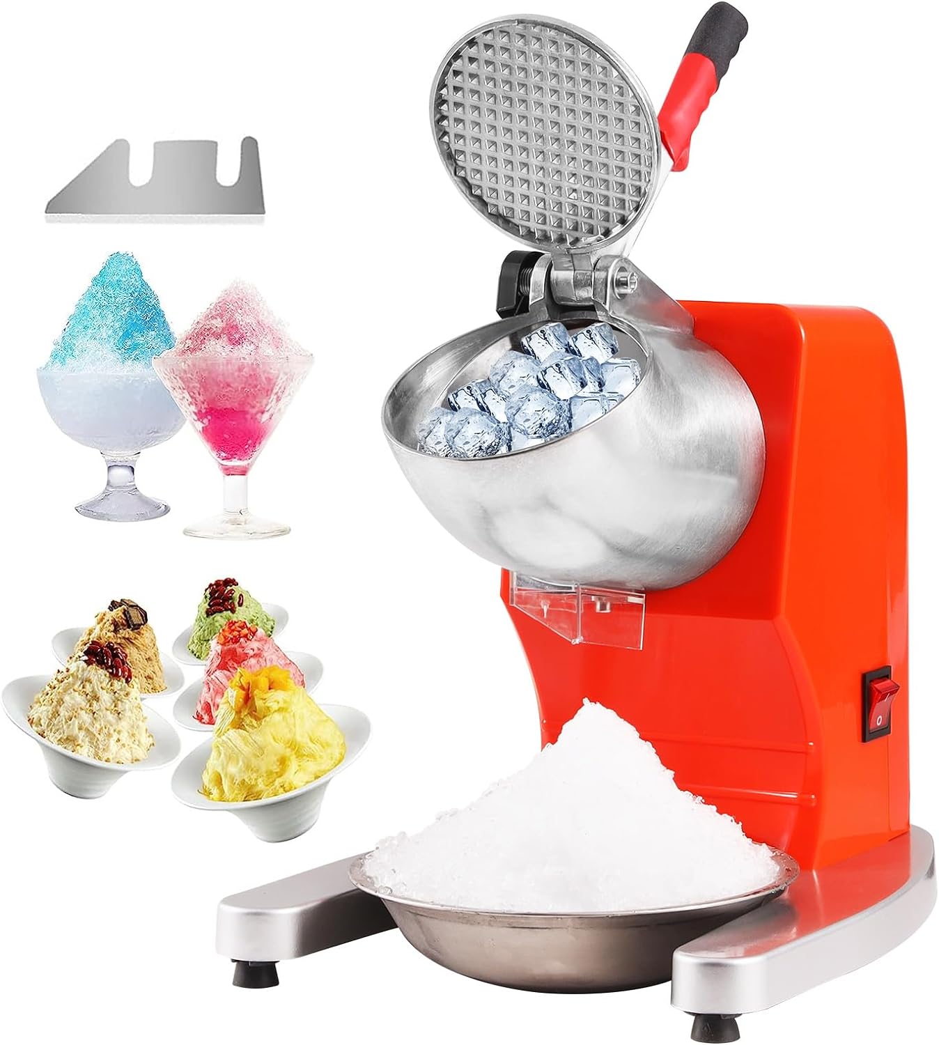 VEVOR Máquina trituradora de hielo, máquina eléctrica de cono de nieve de 220 libras por hora con 4 cuchillas, máquina de hielo afeitado de acero