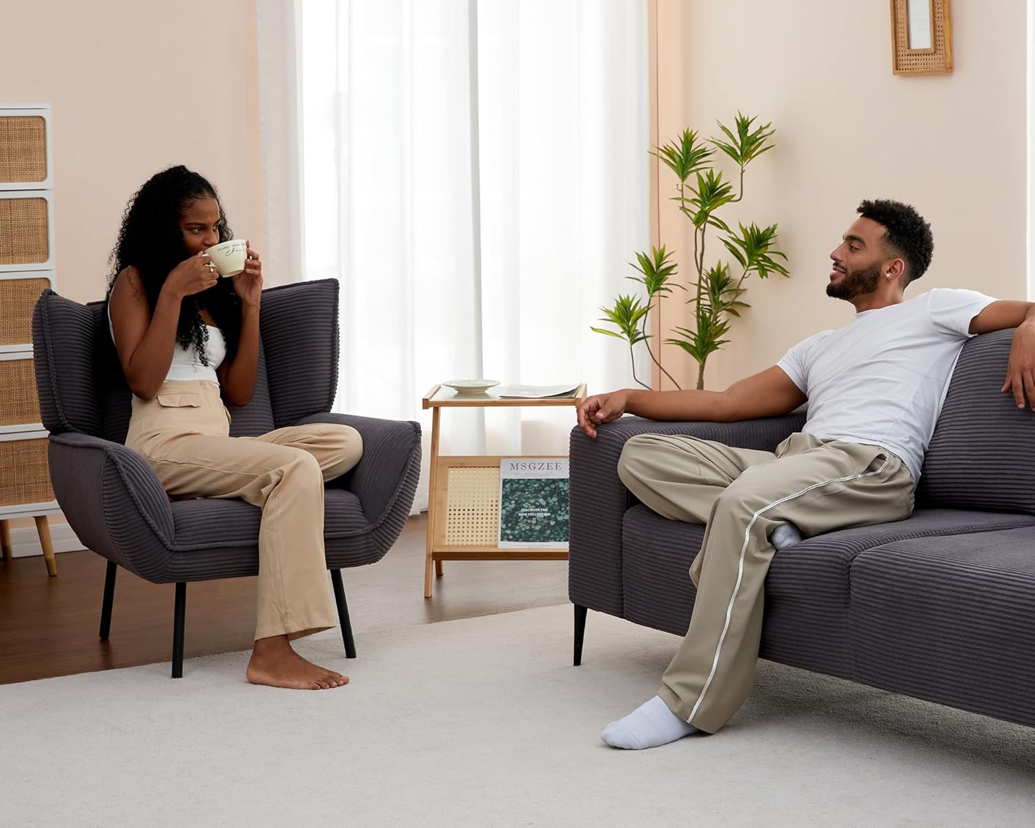 AMERLIFE Silla decorativa, silla tapizada para sala de estar con respaldo alto, sillón de lectura gris para dormitorio, cómoda silla de pana