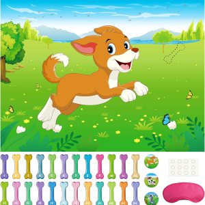 Morcheiong Juego de fiesta de cumpleaños Pin The Tail on The Dog con 48 huesos, dale al cachorro un juego de huesos para niños, decoración de fiesta Morcheiong Juego de fiesta de cumpleaños Pin The Tail on The Dog con 48 huesos, dale al cachorro un juego de huesos para niños, decoración de fiesta