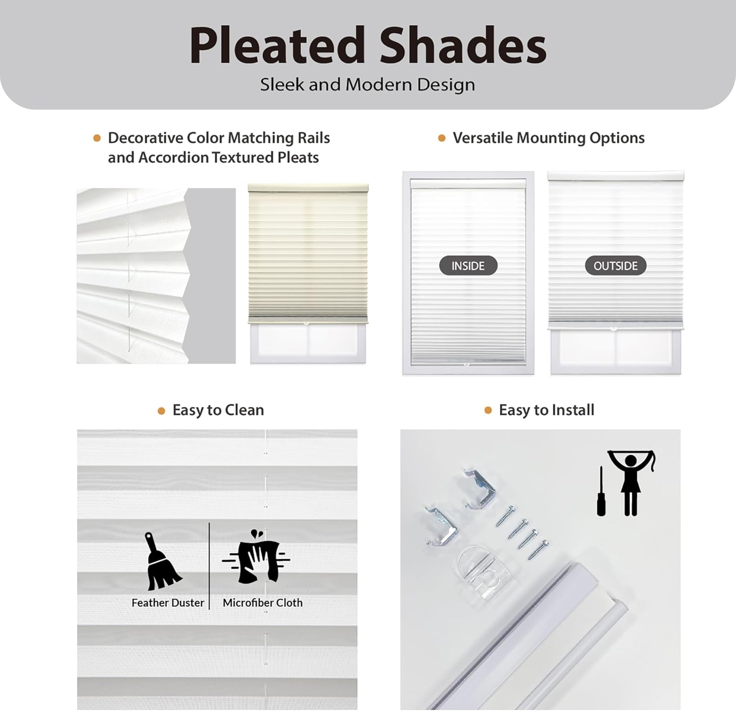 DEZ Furnishings Persiana de tela con plisado de 1 pulgada y sin cordón, filtra la luz, de tela, 29 pulgadas de ancho por 48 pulgadas de alto, color