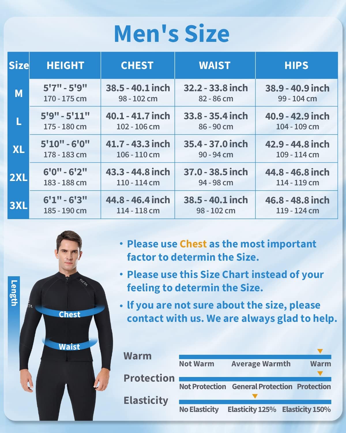 Wenlia Mens Wetsuits Top  2mm Neoprene Jacket  Ultra Stretchy & Warmth  Easy Entry Front Zip – YKK  Surfing Snorkeling – All Watersports