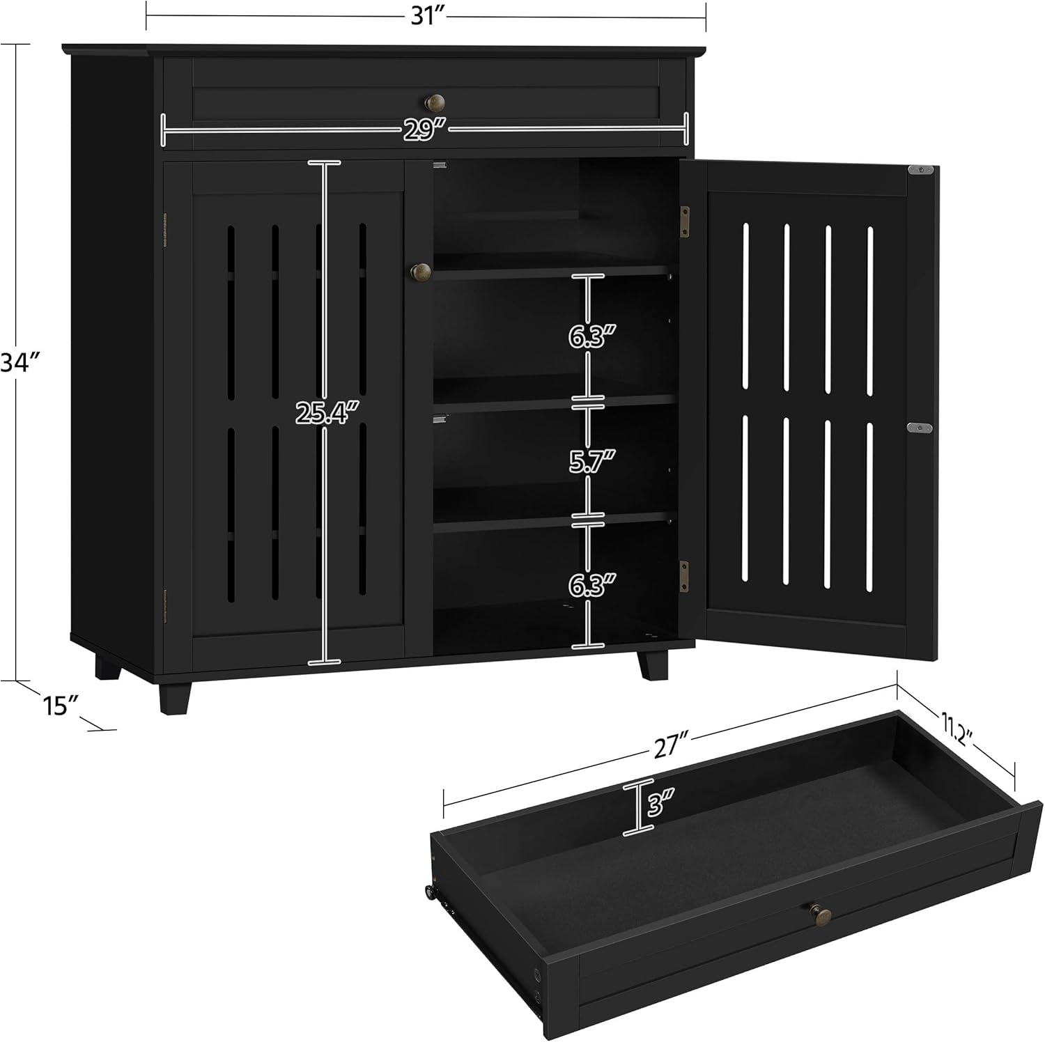 Topeakmart Gabinete de almacenamiento negro con puertas, cajones y estantes, organizador de archivos, soporte de pintor para oficina en casa