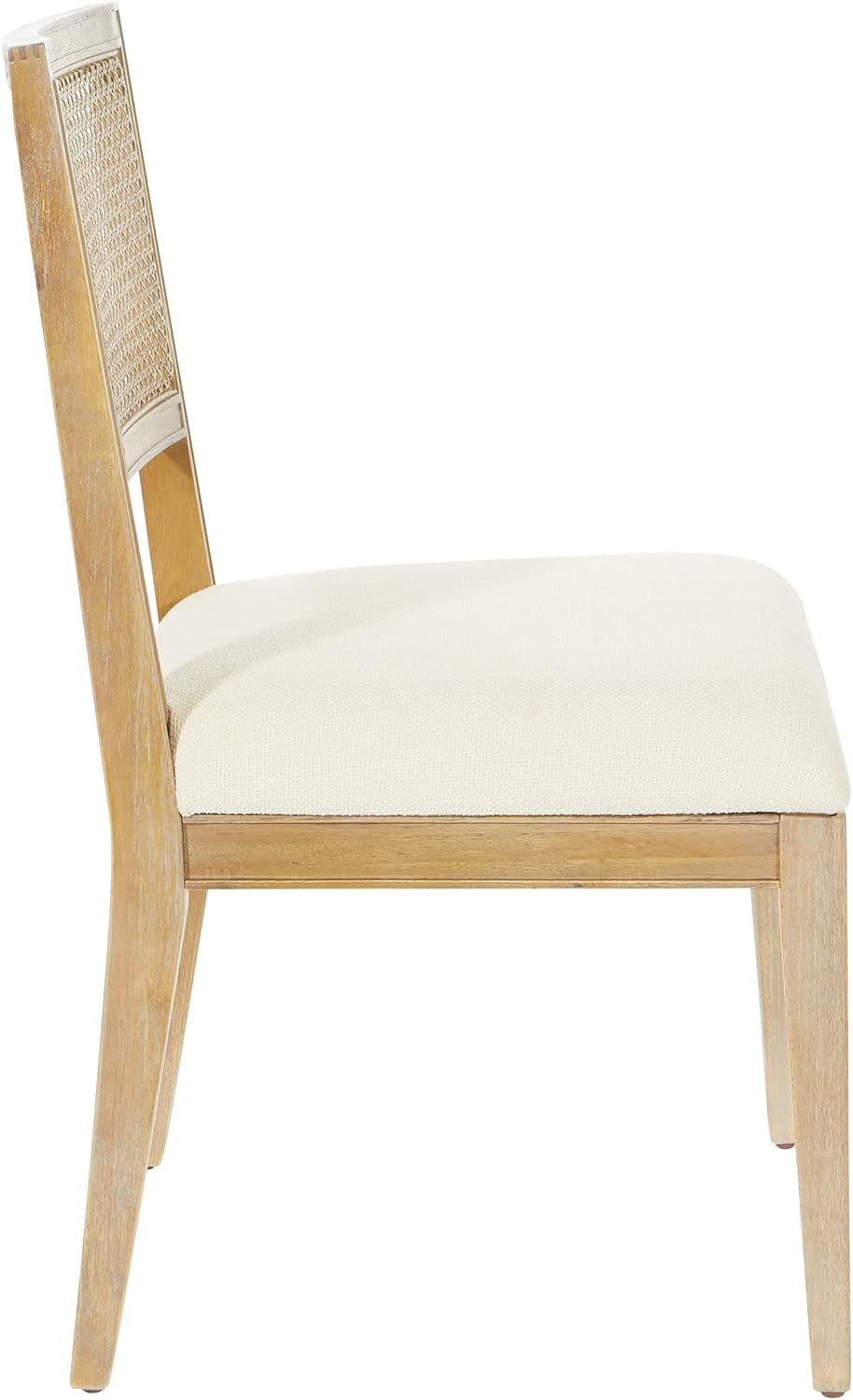 OSP Home Furnishings Alania Sillas de comedor de madera con respaldo de caña y asiento acolchado, paquete de 2, tela de lino con marco de lavado