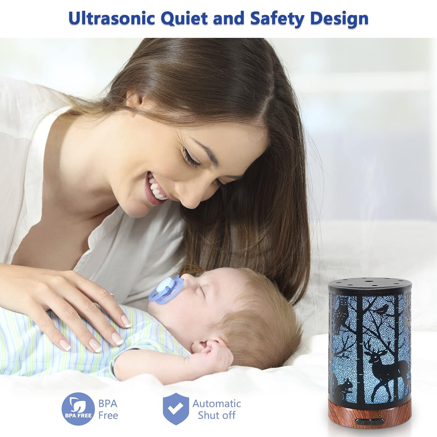 Difusor ultrasónico de aceite de esencias de niebla fría con capacidad de 3.4fl oz (100 ml). Difusor de aromaterapia de metal con protección de